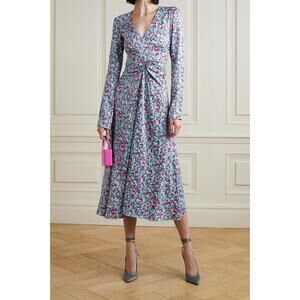 NEW ROTATE Birger Christensen Sierra Ruched Floral Satin Midi Dress Size 10